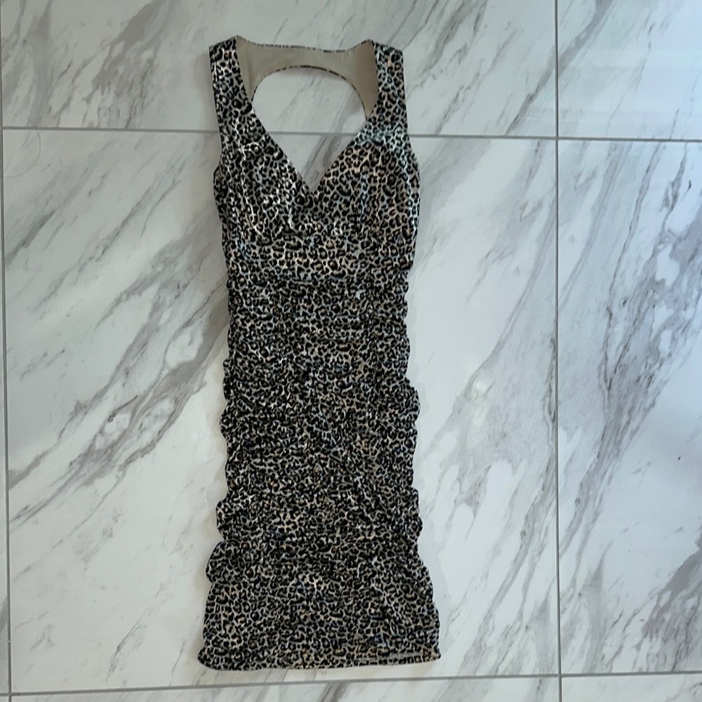 Cheeta Print Ruched V-Neck Midi Dress